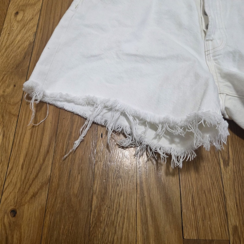Agolde Parker Long High Rise Cut Off Raw Hem Jean Shorts Creamy White Size 27 - Picture 4 of 10